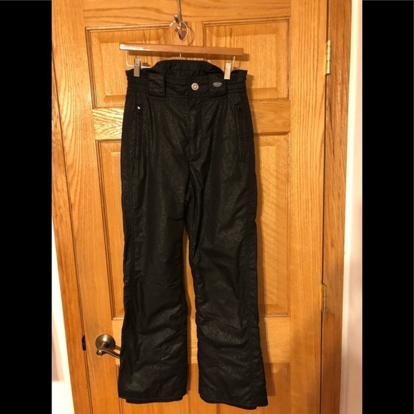 VTG 80’s Emmegi Black Printed Ski Snow Pant Sz. XS Zip Pockets Cozy Warm - Picture 1 of 5